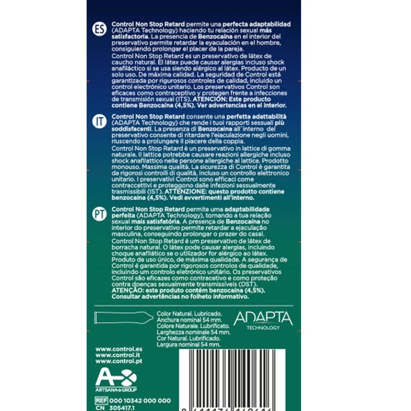 CONTROL - PRÉSERVATIFS NON STOP RETARDATEUR 12 UNITÉS