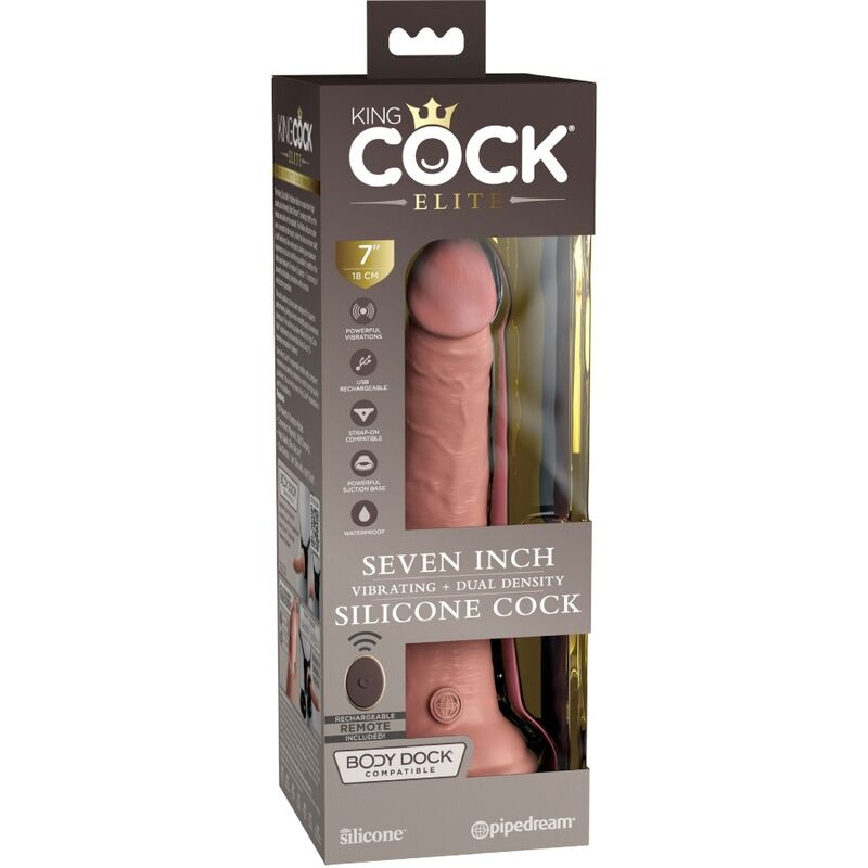 KING COCK - VIBRATEUR DILDO RÉALISTE ELITE & TÉLÉCOMMANDE EN SILICONE 17,8 CM