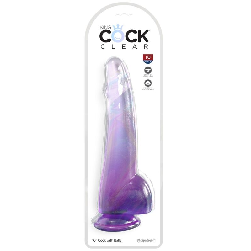 KING COCK - GODE TRANSPARENT AVEC TESTS 19 CM VIOLET