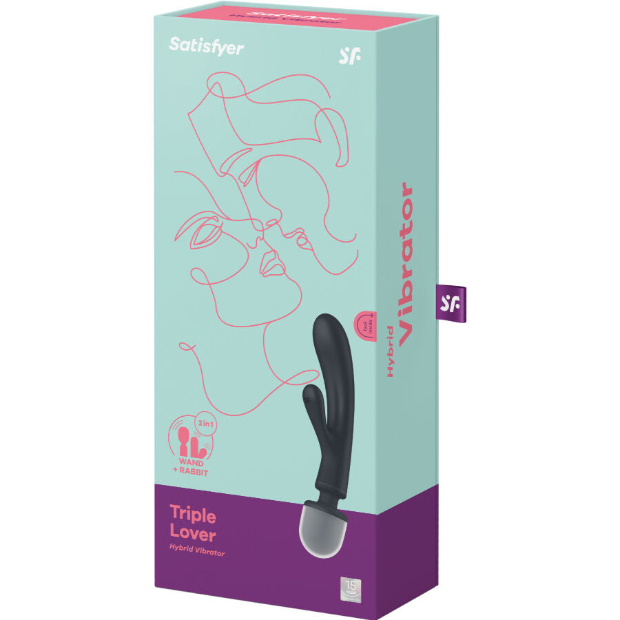 SATISFYER - VIBRATEUR MASSEUR TRIPLE LOVER RABBIT GRIS