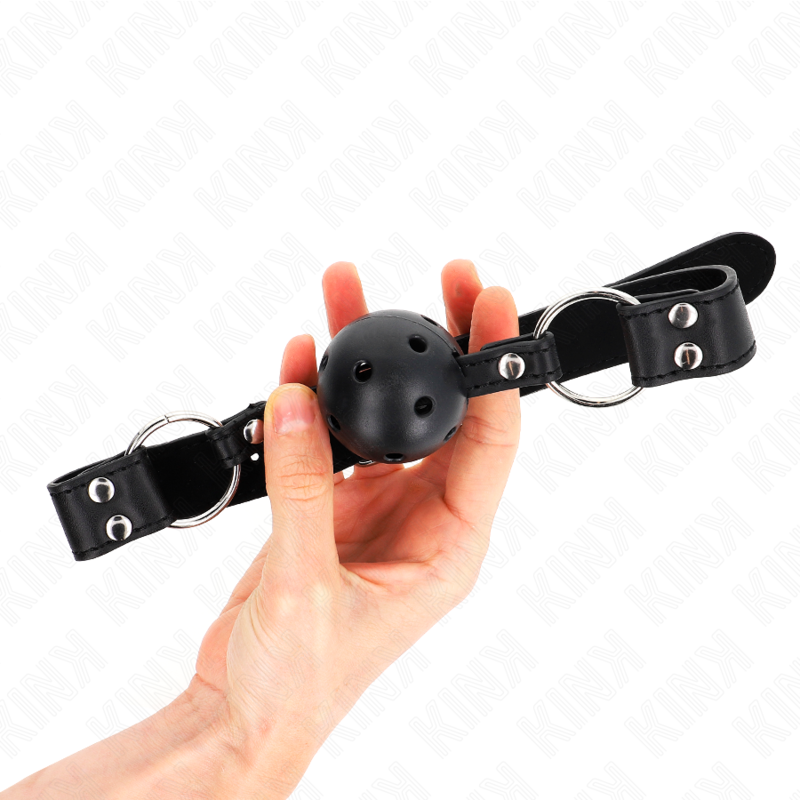 KINK - BÂILLON À BOULE RESPIRANT 4 CM AVEC DOUBLE RIVET MODÈLE 1 NOIR 62,5 x 2,5 CM RÉGLABLE 42-58 CM