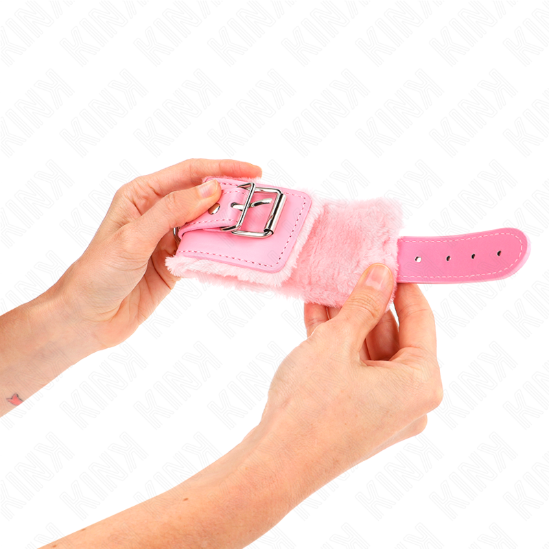 KINK - BRACELET DOUBLÉ DE FOURRURE ROSE AVEC CEINTURE ROSE RÉGLABLE 17-29 CM X 6 CM