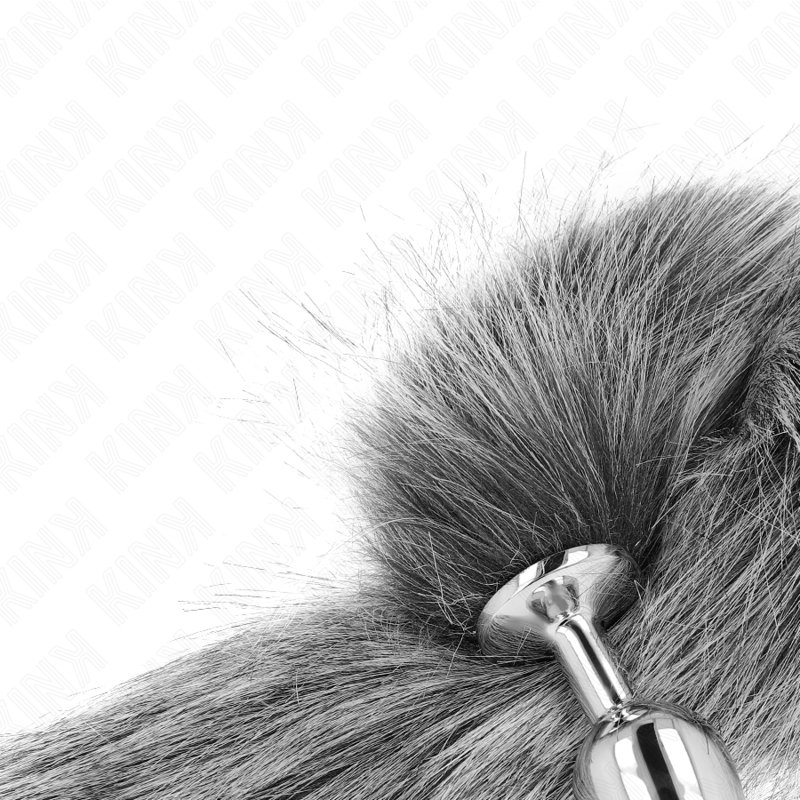 KINK - PLUG ANAL TAILLE S 7 X 3 CM AVEC QUEUE PLASTIQUE 40 CM GRIS