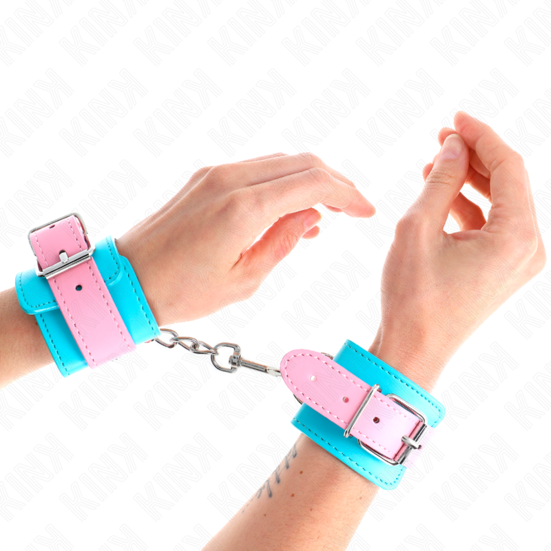 KINK - SWEET WRIST CUFFS BLEU/ROSE RÉGLABLE 16-28 CM X 5 CM
