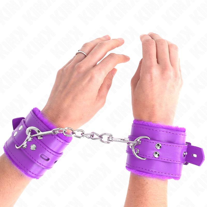 KINK - BRACELET DOUBLÉ DE FOURRURE AVEC TROUS CARRÉS, CEINTURE VIOLET ET VIOLET, RÉGLABLE 17-29 CM X 6 CM