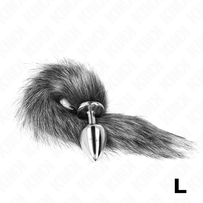 KINK - PLUG ANAL TAILLE L 10 X 4 CM AVEC QUEUE PLASTIQUE 40 CM GRIS