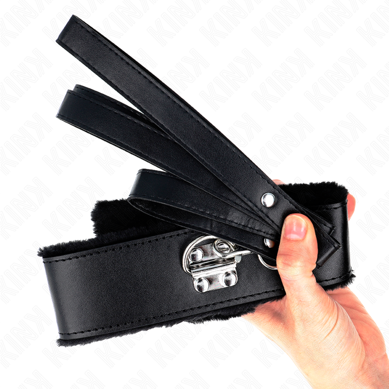 KINK - COLLIER AVEC LAISSE 116 CM AVEC CLOUS ARGENTÉS MODÈLE 4 NOIR RÉGLABLE 40-48 CM X 6 CM