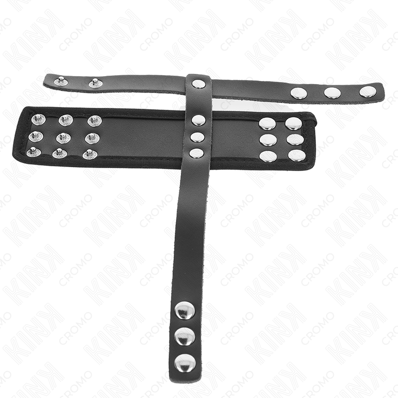 KINK - LEDEREN PENIS CAGE RING MET VERSTELBARE GECOATE SQUAT SCHEIDINGSBAND