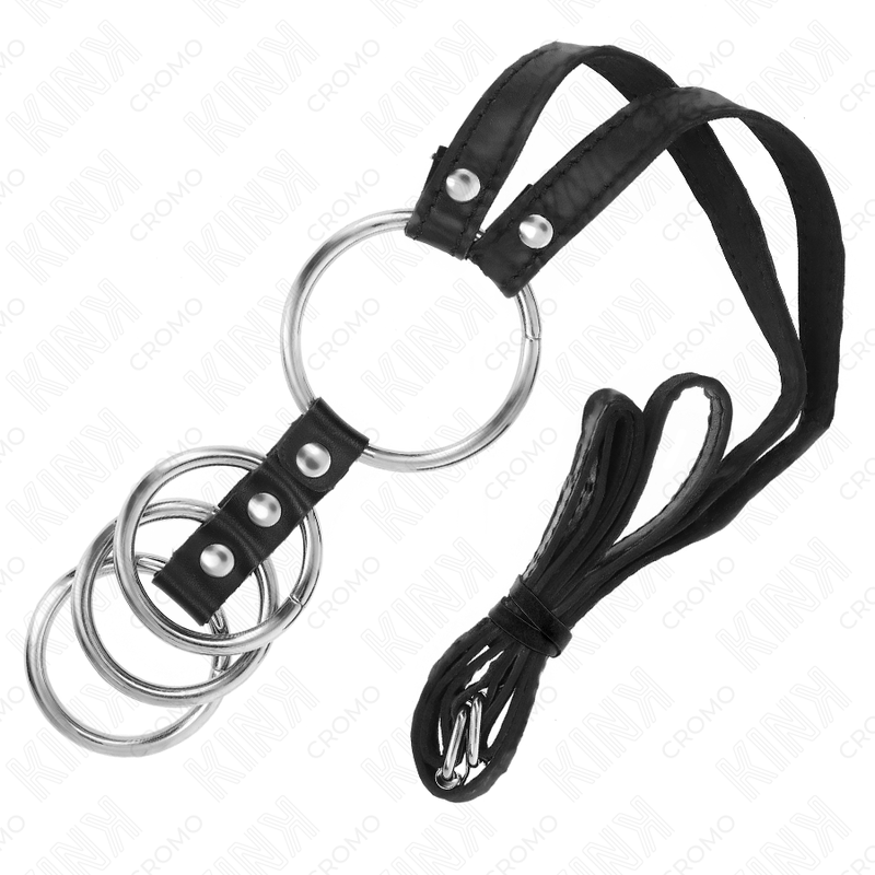KINK - 4 ANNEAUX PÉNIS MÉTALLIQUES CONNECTÉS DE 3,8 CM À 5 CM AVEC SANGLES EN CUIR 112 CM
