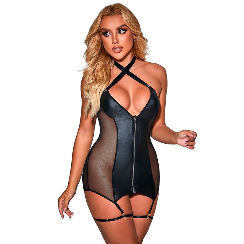 SUBBLIME - 954451 SEXY MESH KLEID LEDER SCHWARZ L/XL - JAYXKAY