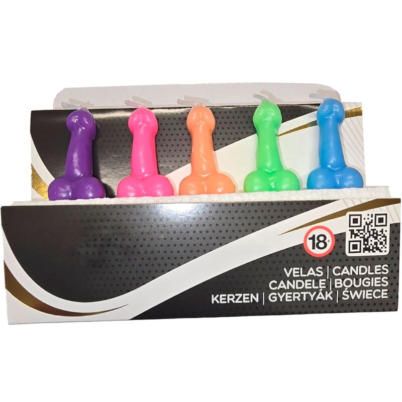 DIABLO PICANTE – BOX WITH 5 PENIS-SHAPED CANDLES IN DIFFERENT COLORS