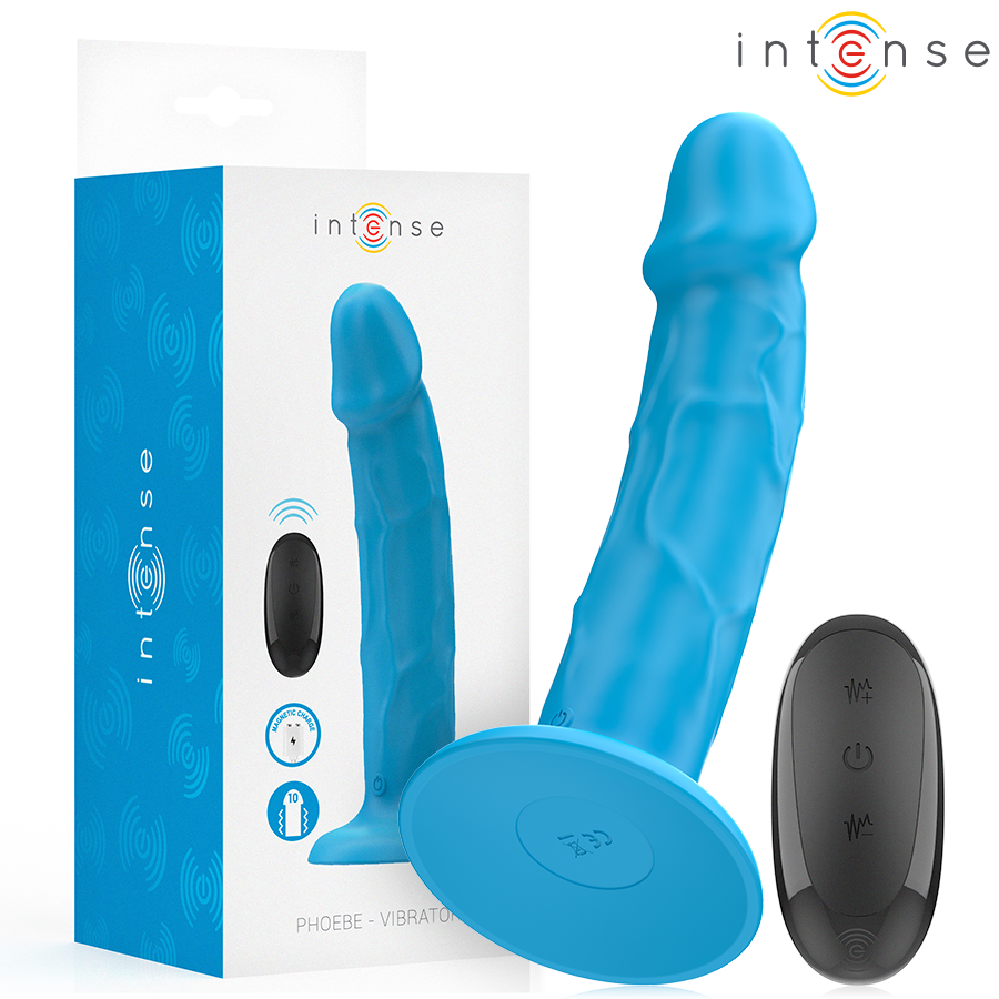 INTENSE - VIBRATEUR RÉALISTE PHOEBE 10 VIBRATIONS TÉLÉCOMMANDE BLEU