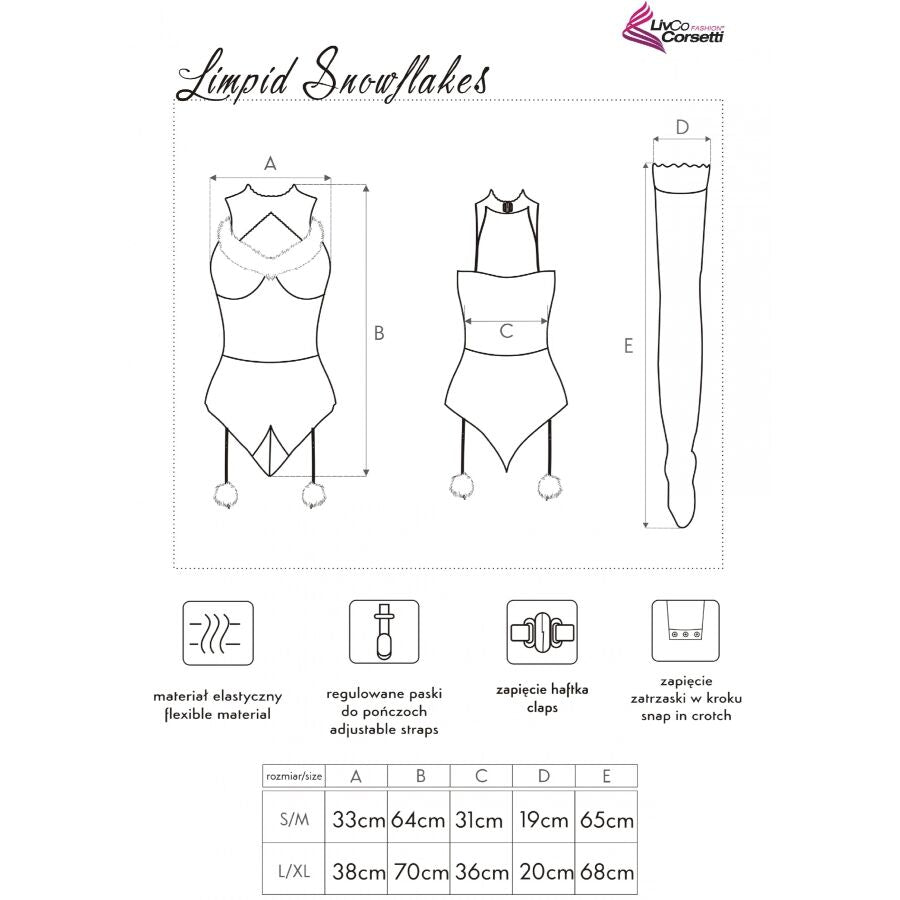 LIVCO CORSETTI FASHION - LIMPID SNOWFLAKES LC 90604 BODY + STRÜMPFE + WEIHNACHTSSTIRNBAND S/M