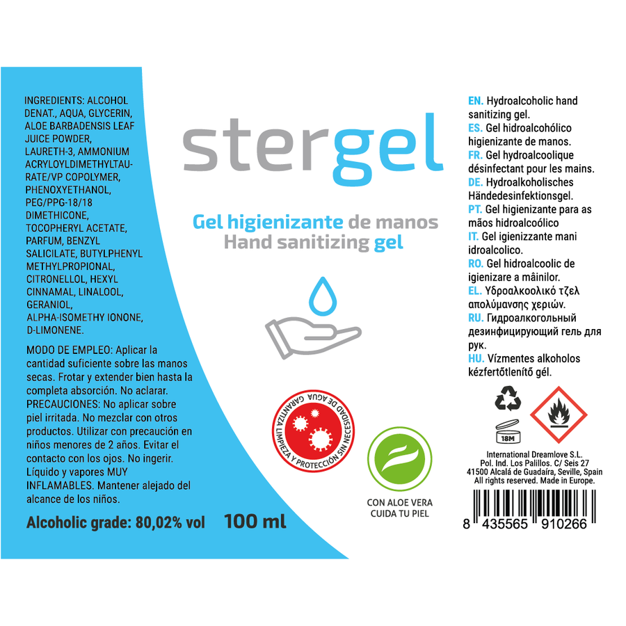 STERGEL - GEL HYDROALCOOLIQUE DÉSINFECTANT POUR LES MAINS ALOE VERA 100ML
