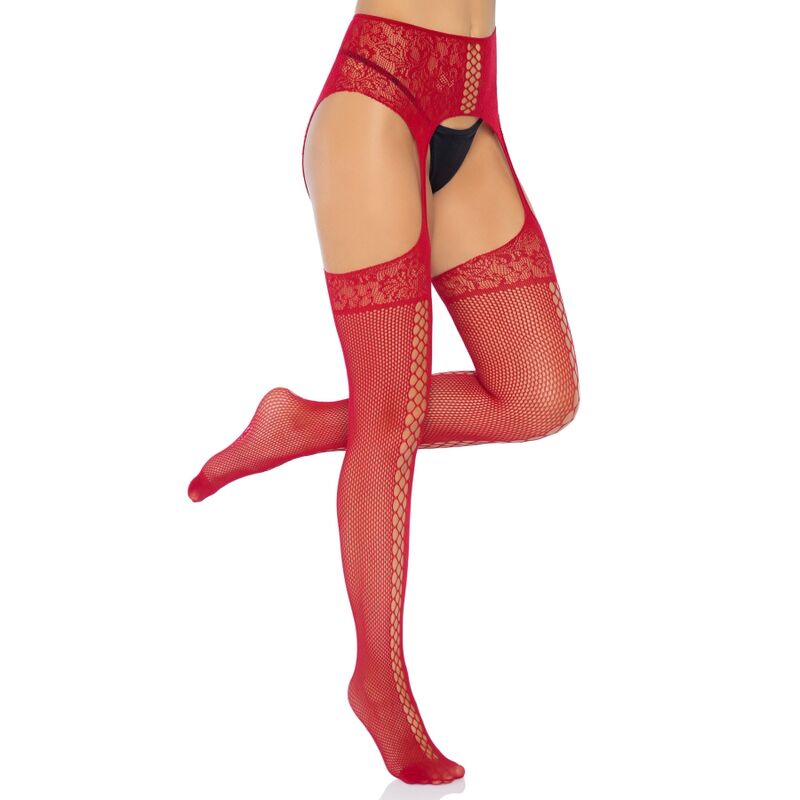 LEG AVENUE - BORDEAUX KANTEN KOUSEN MET KORRELBAND ONE SIZE