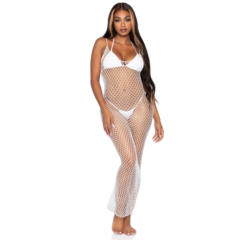 LEG AVENUE - GEWEVEN TWIST NET MAXI-JURK, ONE SIZE, WIT
