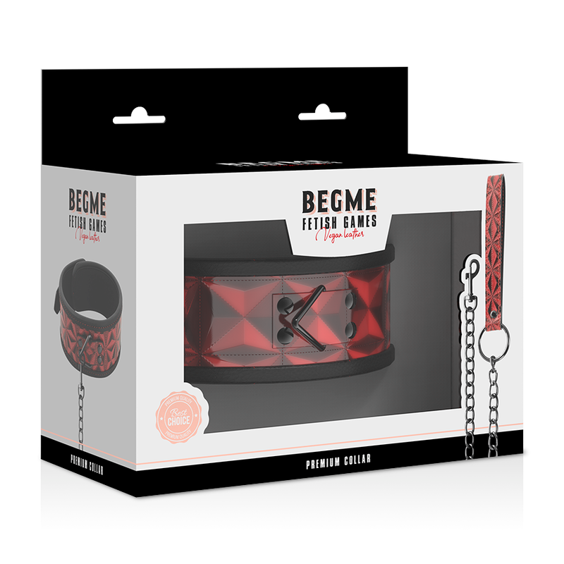 BEGME - COLLIER EN CUIR VEGAN PREMIUM ÉDITION ROUGE AVEC DOUBLURE EN NÉOPRÈNE