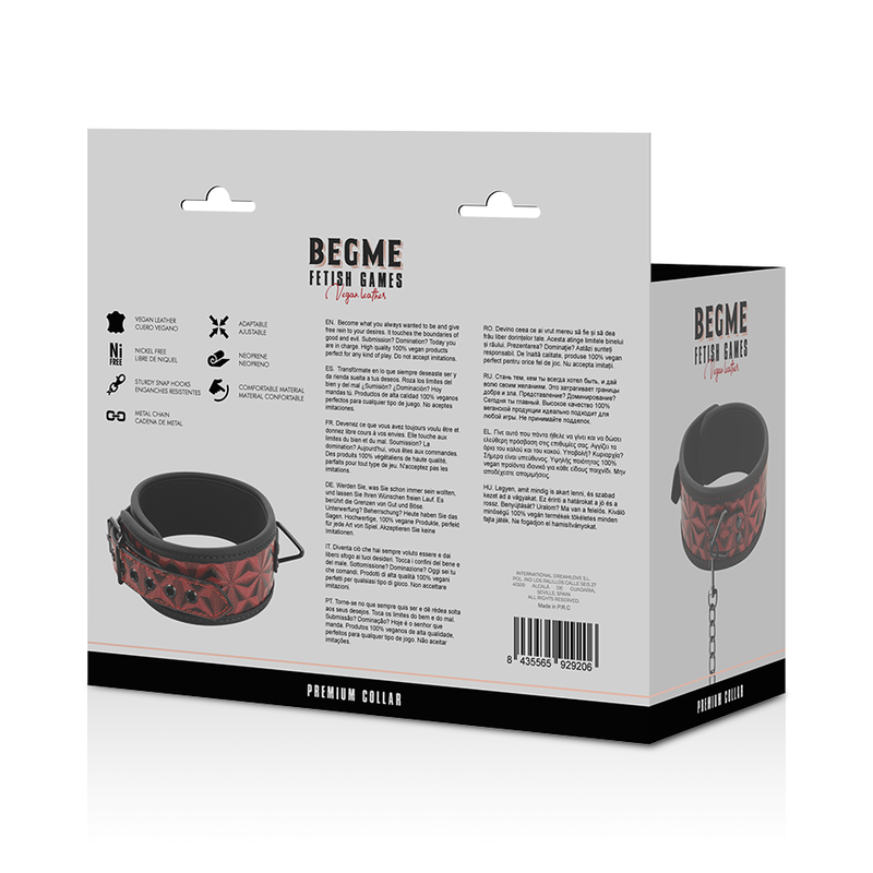 BEGME - COLLIER EN CUIR VEGAN PREMIUM ÉDITION ROUGE AVEC DOUBLURE EN NÉOPRÈNE