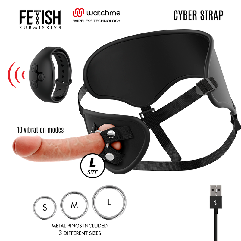 Harnais fétichiste soumis Cyber ​​Strap avec télécommande Dildo Watchme L-Technologie