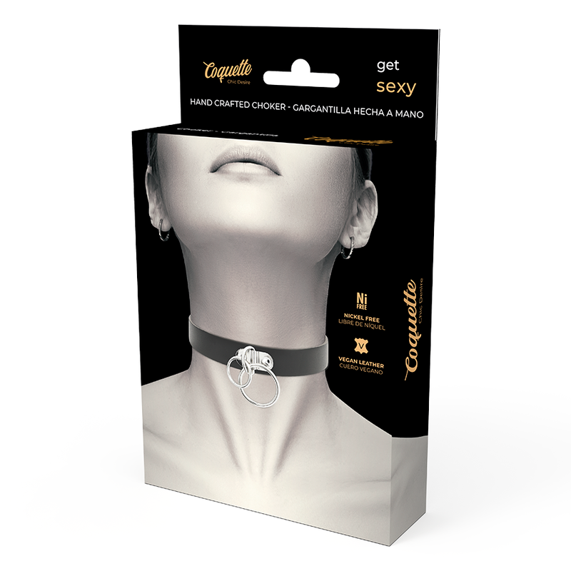 COQUETTE CHIC DESIRE - DOUBLE RING COLLAR MADE FROM VEGAN LEATHER