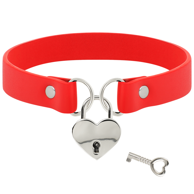 COQUETTE CHIC DESIRE - COLLIER EN CUIR VEGAN ROUGE AVEC ACCESSOIRE COEUR AVEC CLÉ
