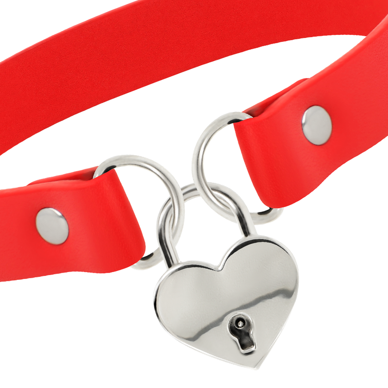 COQUETTE CHIC DESIRE - COLLIER EN CUIR VEGAN ROUGE AVEC ACCESSOIRE COEUR AVEC CLÉ