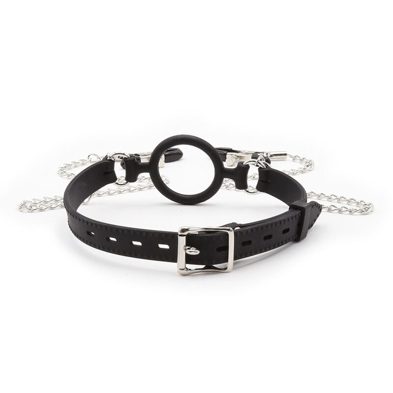 OHMAMA FETISH - RING GAG MET KETTINGEN EN TEPELKLEMMEN