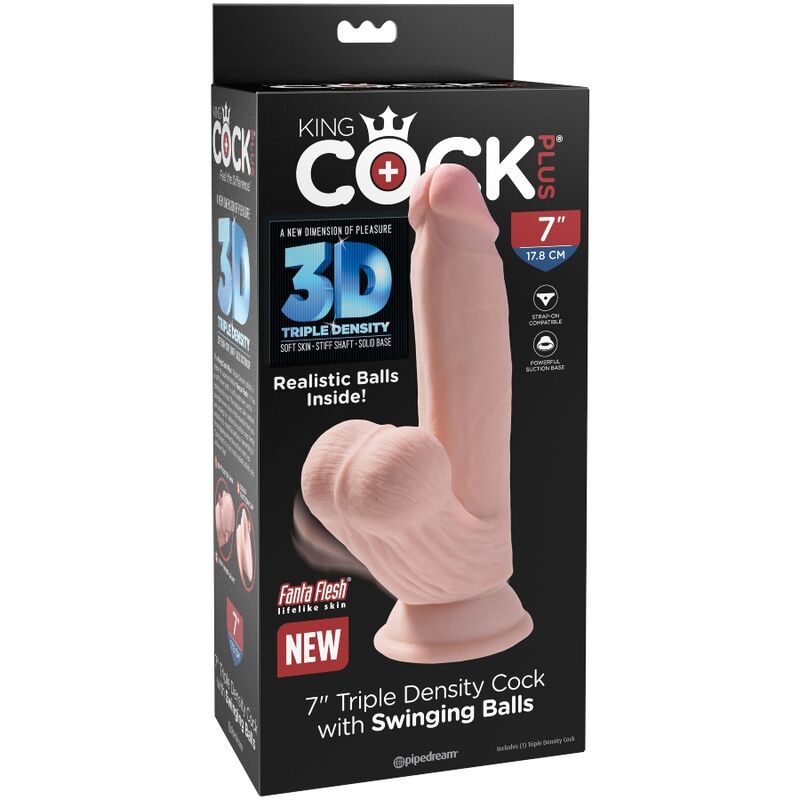 KING COCK - PLUS GODE 3D AVEC COUILLES BALANCANTES 15,2 CM PEAU CLAIRE