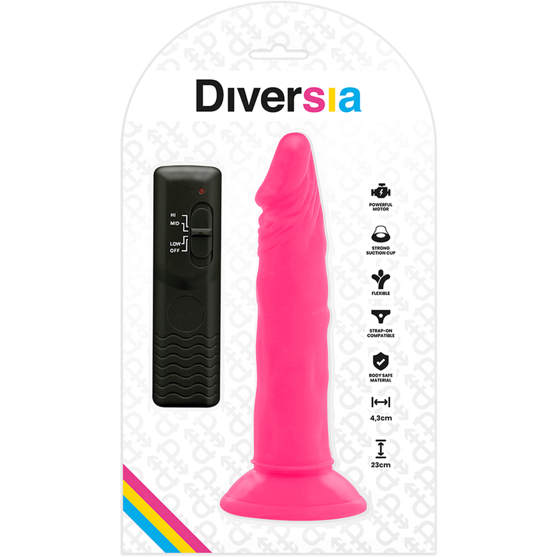 DIVERSIA - GODE FLEXIBLE AVEC VIBRATION ROSE 23 CM -O- 4,3 CM