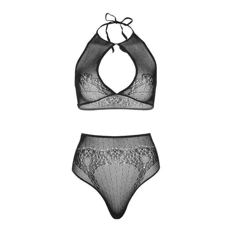 LEG AVENUE - TWEE-DELIGE SET, halternek crop top en string, één maat