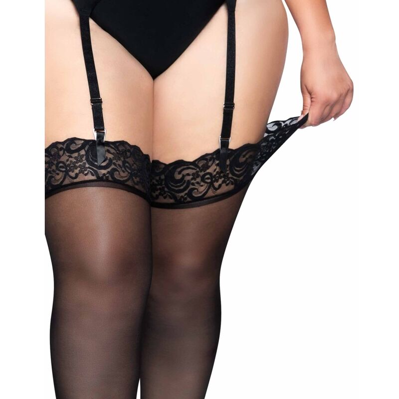 LEG AVENUE - OUTLET - BAS NYLON NOIRS AVEC DESSUS EN DENTELLE PLUS