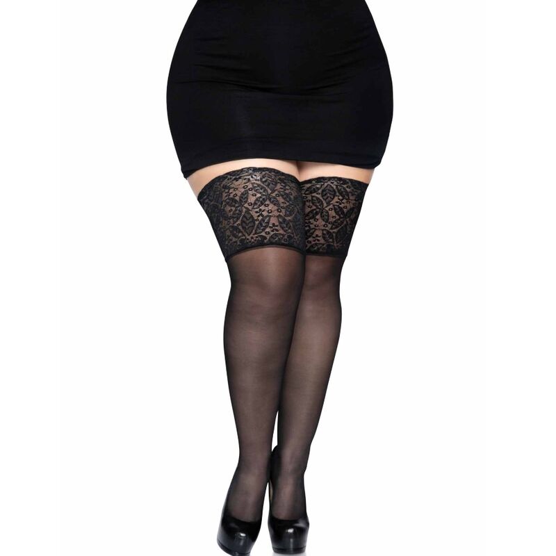 LEG AVENUE - COLLANTS AUTOCOLLANTS NOIRS AVEC DENTELLE LARGE GRANDE TAILLE