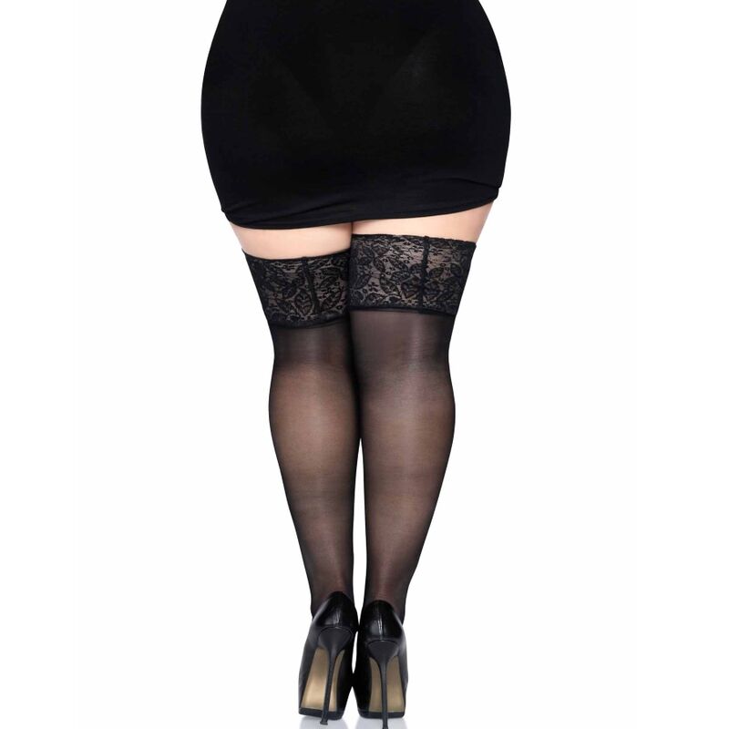 LEG AVENUE - ZWARTE ZELFKLEVENDE PANTY MET BREDE KANTEN PLUS SIZE