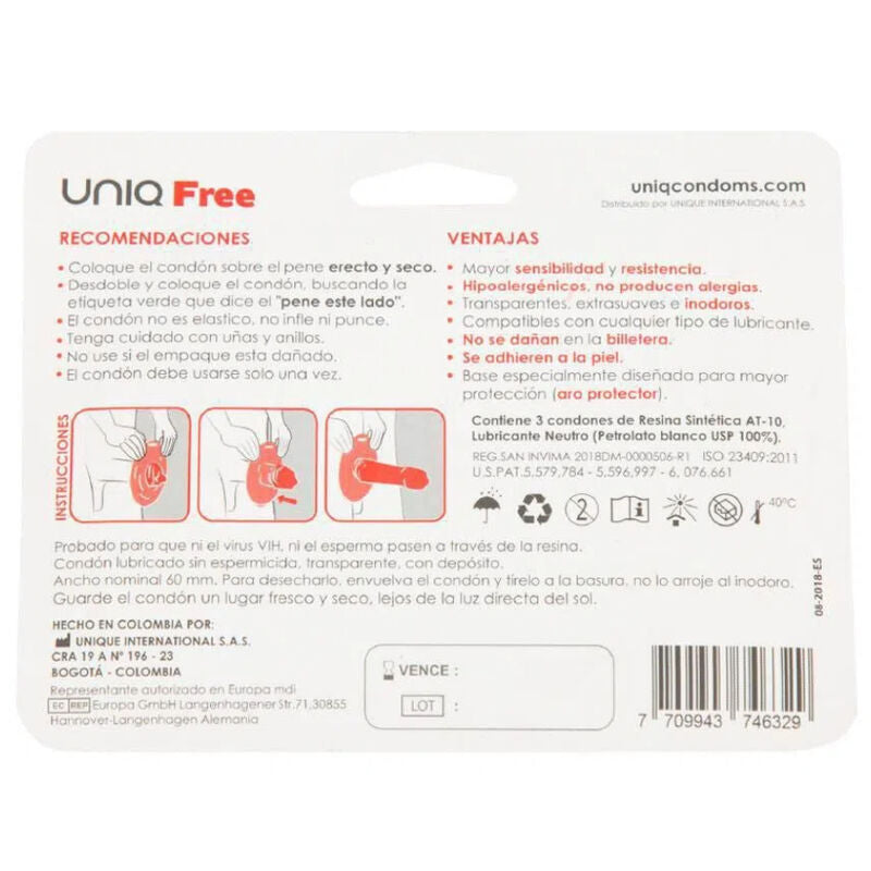 UNIQ - PRÉSERVATIFS SANS LATEX AVEC ANNEAU DE PROTECTION 3 UNITÉS