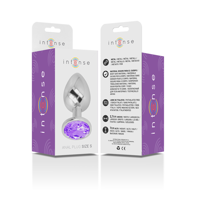 INTENSE - PLUG ANAL EN MÉTAL ALUMINIUM AVEC CRISTAL VIOLET, TAILLE S