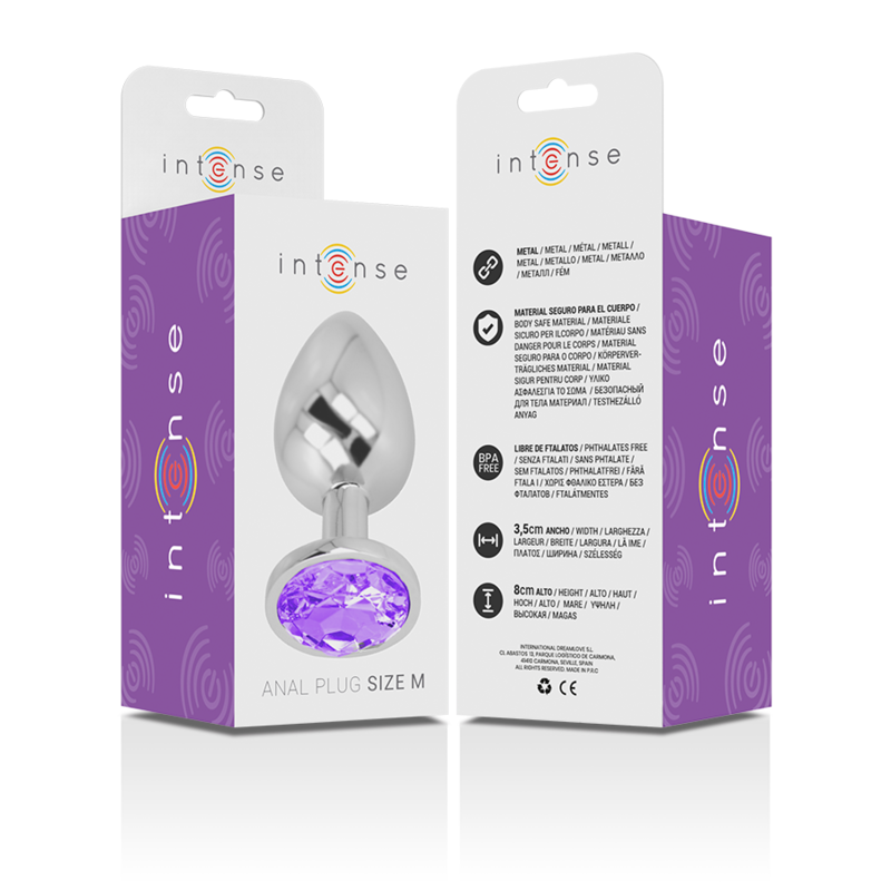 INTENSE - PLUG ANAL EN MÉTAL ALUMINIUM AVEC CRISTAL VIOLET, TAILLE M