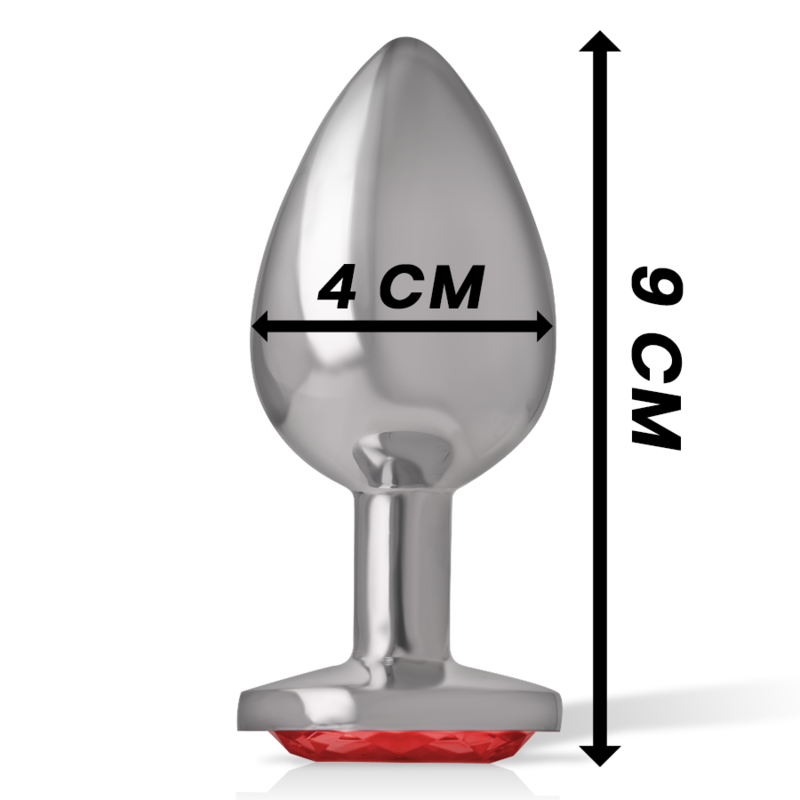INTENSE - ALUMINIUM METALEN ANAAL PLUG MET RODE KRISTAL, MAAT L