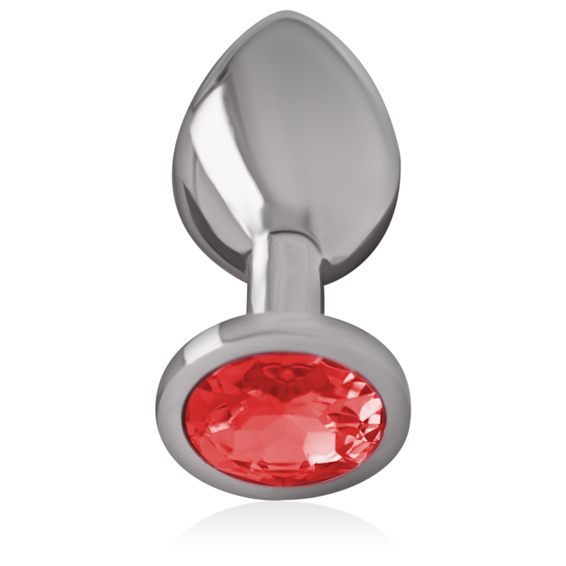 INTENSE - ALUMINIUM METALEN ANAAL PLUG MET RODE KRISTAL, MAAT L