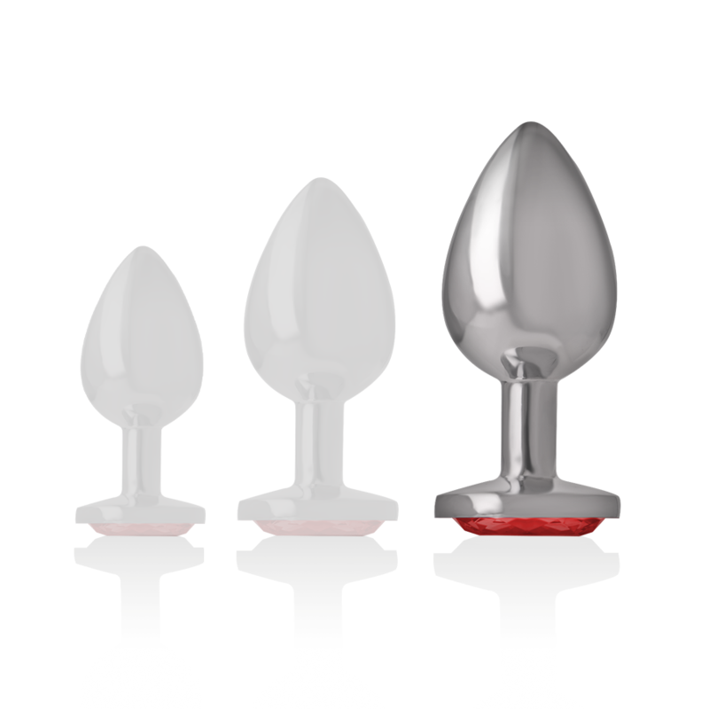 INTENSE - ALUMINIUM METALEN ANAAL PLUG MET RODE KRISTAL, MAAT L