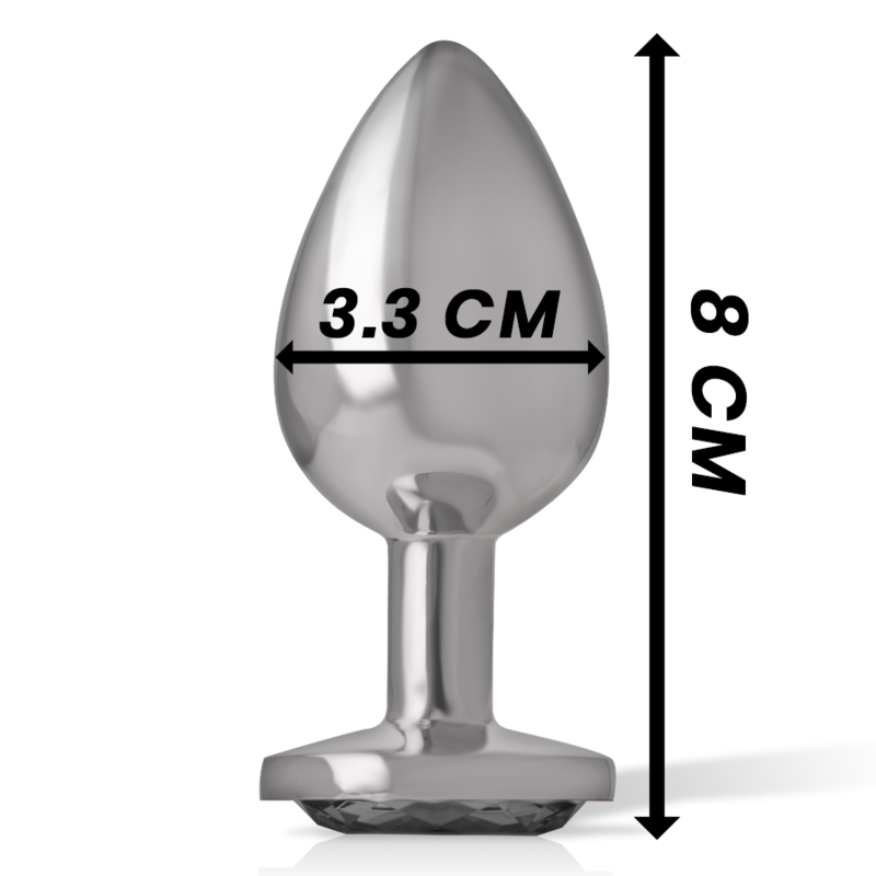 INTENSE - ALUMINIUM METALEN ANAAL PLUG MET ZWART GLAS, MAAT M