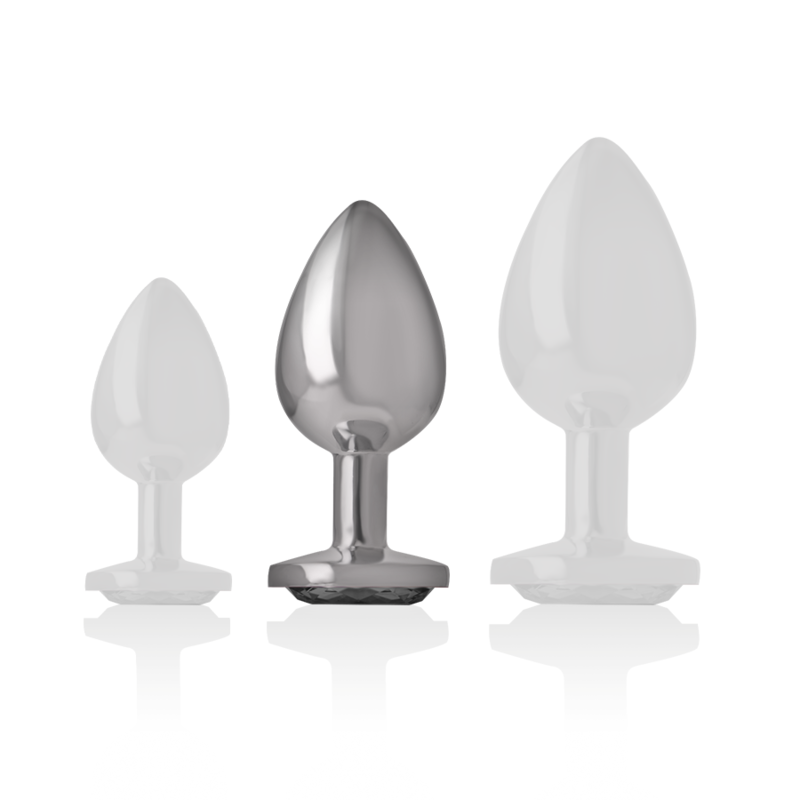 INTENSE - ALUMINIUM METALEN ANAAL PLUG MET ZWART GLAS, MAAT M