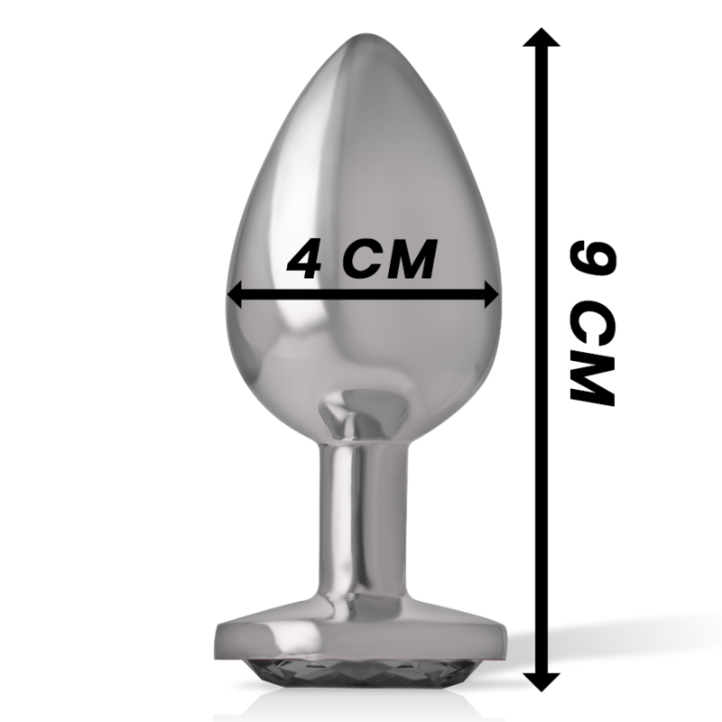 INTENSE - ALUMINIUM METALEN ANAAL PLUG MET ZWART GLAS, MAAT L