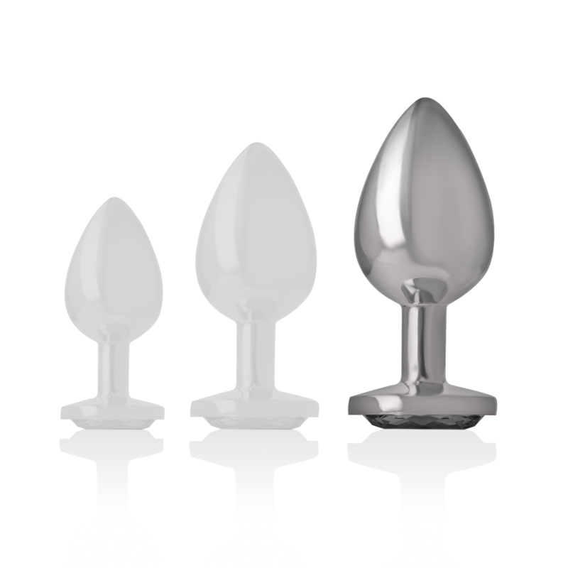 INTENSE - ALUMINIUM METALEN ANAAL PLUG MET ZWART GLAS, MAAT L