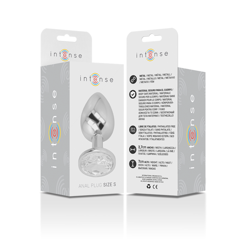 INTENSE - PLUG ANAL EN MÉTAL ALUMINIUM AVEC CRISTAL ARGENTÉ, TAILLE S