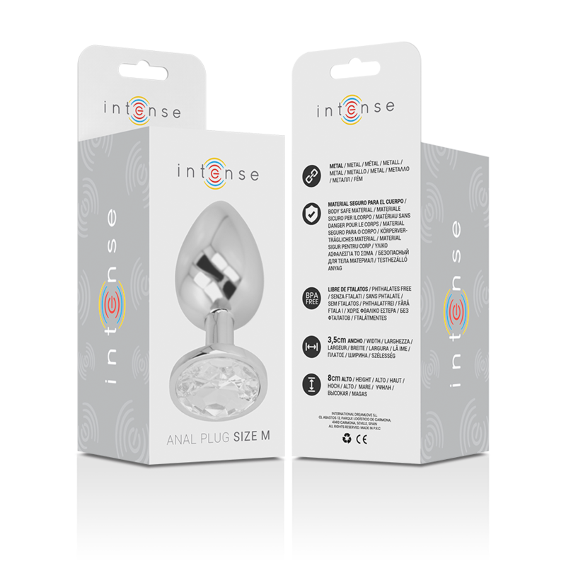 INTENSE - ALUMINIUM METALEN ANAAL PLUG MET ZILVEREN KRISTAL, MAAT M
