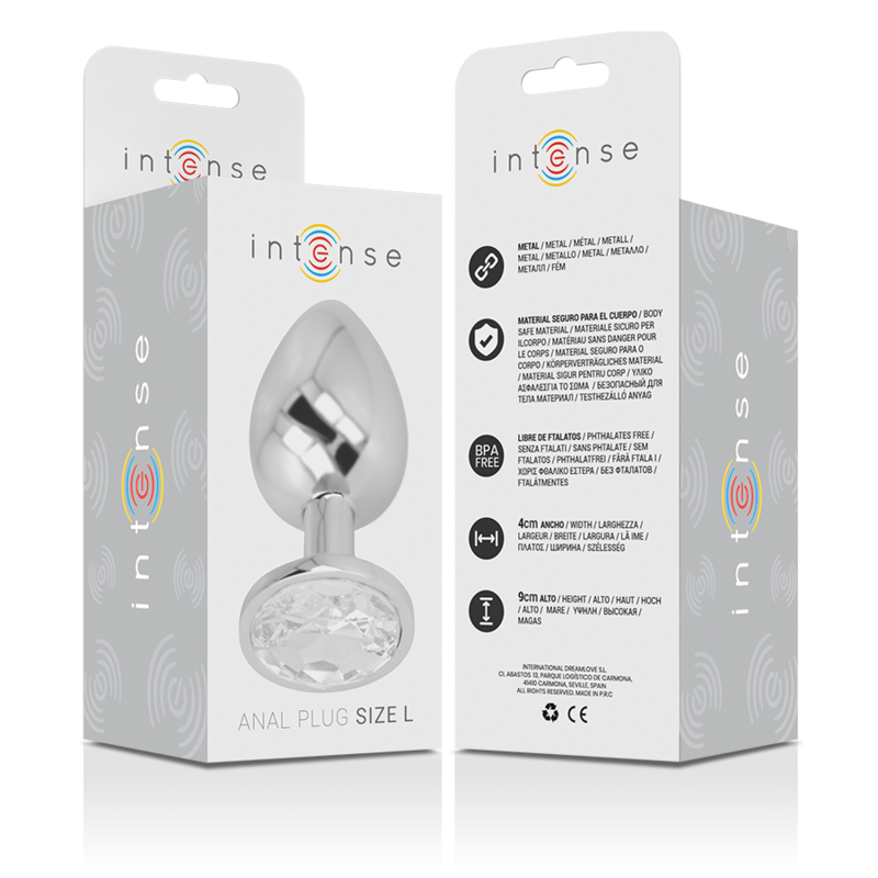 INTENSE - ALUMINIUM METALEN ANAAL PLUG MET ZILVEREN KRISTAL, MAAT L