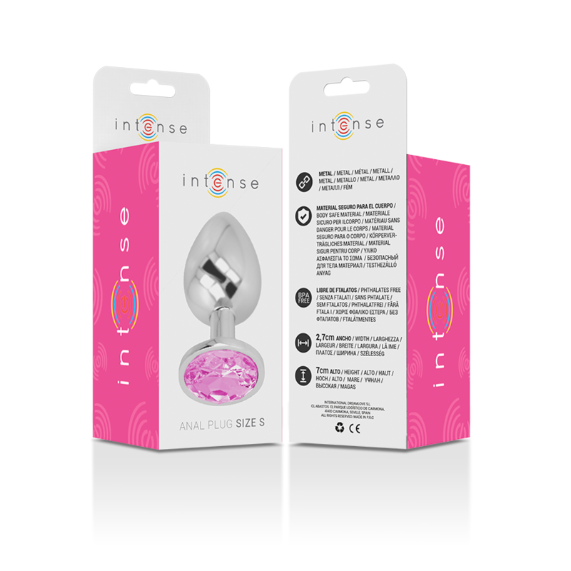 INTENSE - PLUG ANAL EN MÉTAL ALUMINIUM AVEC CRISTAL ROSE, TAILLE S