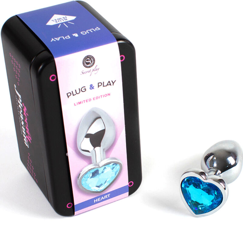 SECRETPLAY - METALEN BUTTPLUG, BLAUW HART, KLEIN FORMAAT 7 CM