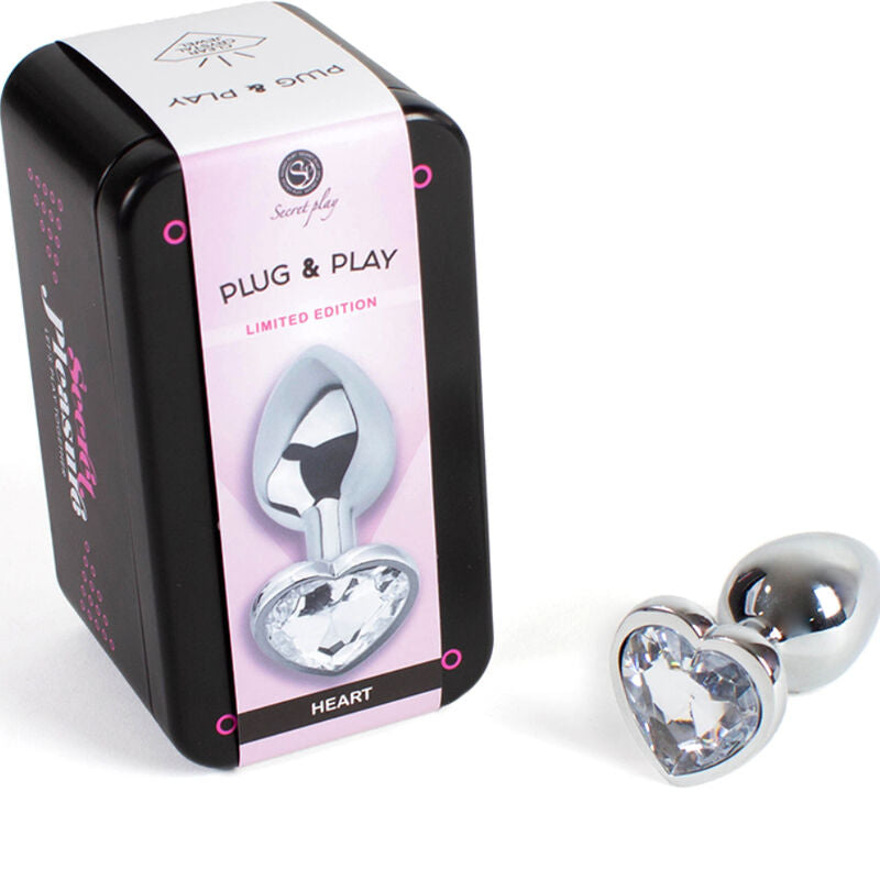SECRETPLAY - METALEN BUTTPLUG, HELDERE KRISTALLEN HART, KLEINE MAAT 7 CM