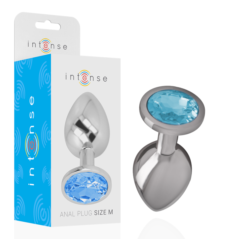 INTENSE - PLUG ANAL EN MÉTAL ALUMINIUM AVEC VERRE BLEU, TAILLE M